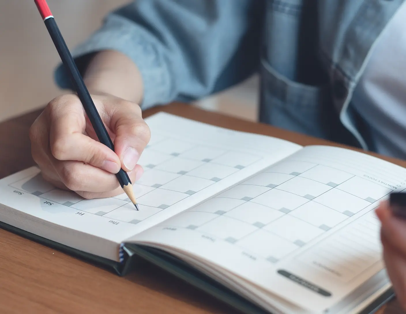 Writing in a calendar book